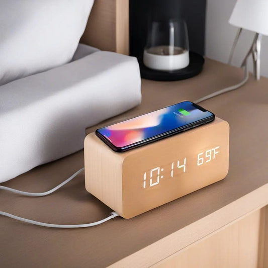 reveil bois chargeur induction Bamboo